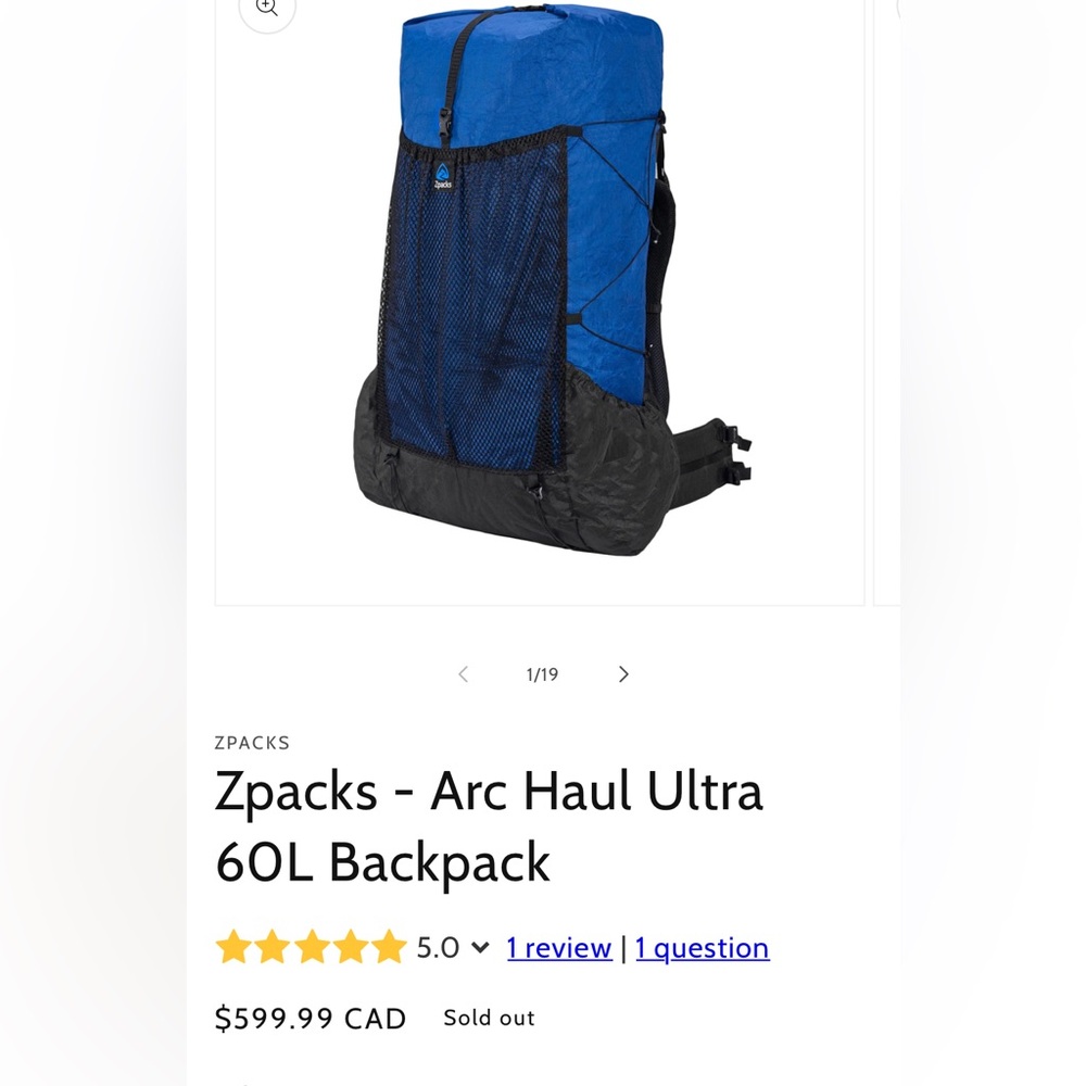 Zpacks Arc Air 60L ROBIC Ultra Light Backpack